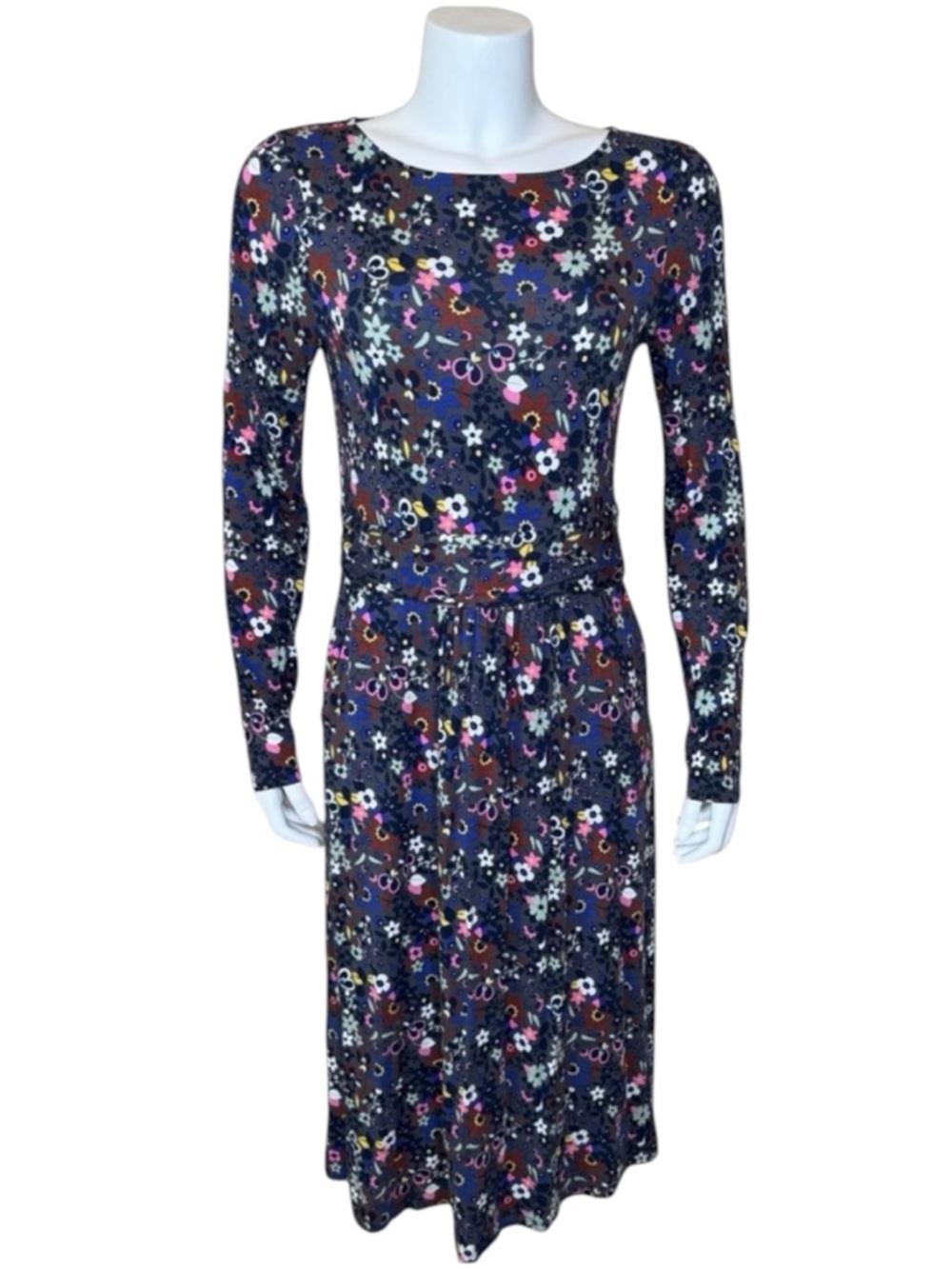 Boden Abigail Jersey Knit Floral Dress 6L Long Sleeve Gray Multicolor